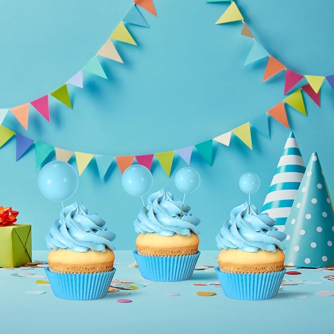 NACHLYNN 80 Pcs Cake Balls Decorations Mini Balloon Cake Topper Balls Foam Cupcake Toppers Balls for Cake Decorating Birthday Parties Weddings Anniversary (Light Blue)