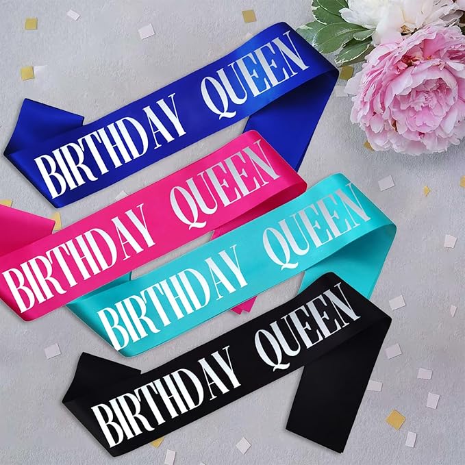 Birthday Queen Sash, Silver Foil Royal Blue Birthday Sash for Women 21st 30th 40th 50th 60th 70th Fun Birthday Party Favors Gifts Decorations
