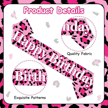 Leopard Cheetah Happy Birthday Sash Girls Pink Leopard Birthday Party Favor Safari Jungle Wild Bday Party Decorations Safari Animal Print Supplies