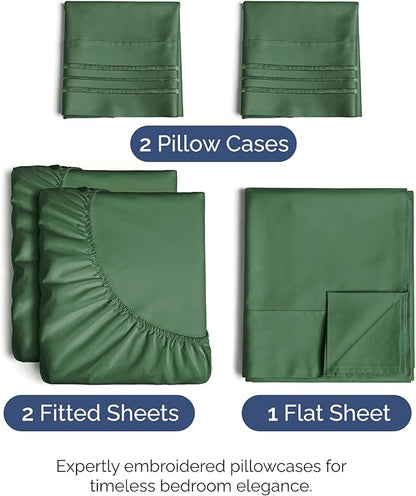 Split King Size 5 Piece Sheet Set - Comfy Breathable & Cooling Bed Sheets Set - Hotel Luxury Bedding for Women, Men, Kids, Teens, Boys & Girls - Deep Pockets, Soft, Wrinkle Free - Oeko-Tex - Emerald