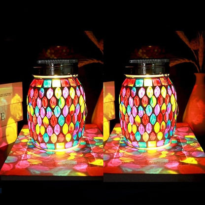 2pack Solar Mosaic Outdoor Waterproof Cool Blue Mosaic jar Decor Christmas Gifts for Women Mom Grandma Halloween Hanging Solar Lights Decoration Outside for Yard, Patio,Backyard,Porch (Modern)