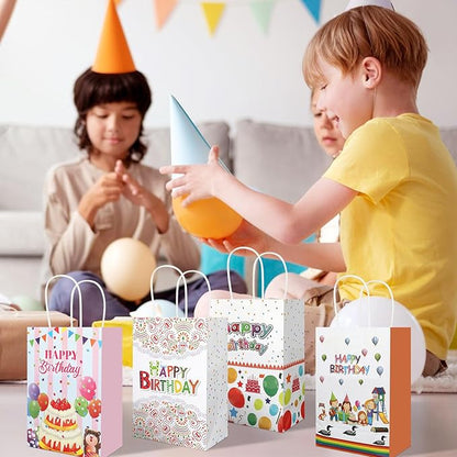 Ethanberg 20Pcs Birthday Gift Bags with Handles, Happy Birthday Paper Favor Bags, Birthday Paper Goodie Bags, Birthday Candy Treat Bags for Boys Girls Birthday Party Decorations Supplies