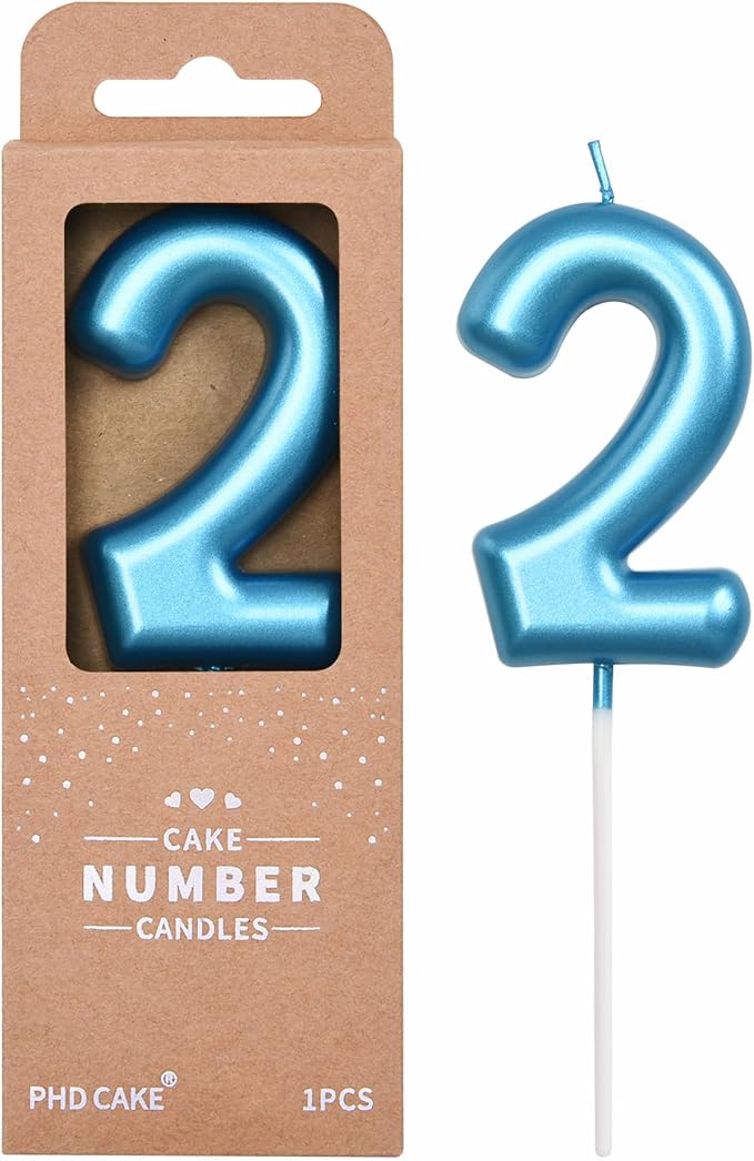 PHD CAKE 2.76 inch Classical Blue 2 Number Birthday Candles, Blue Number Candles, Cake Number Candles, Party Celebration