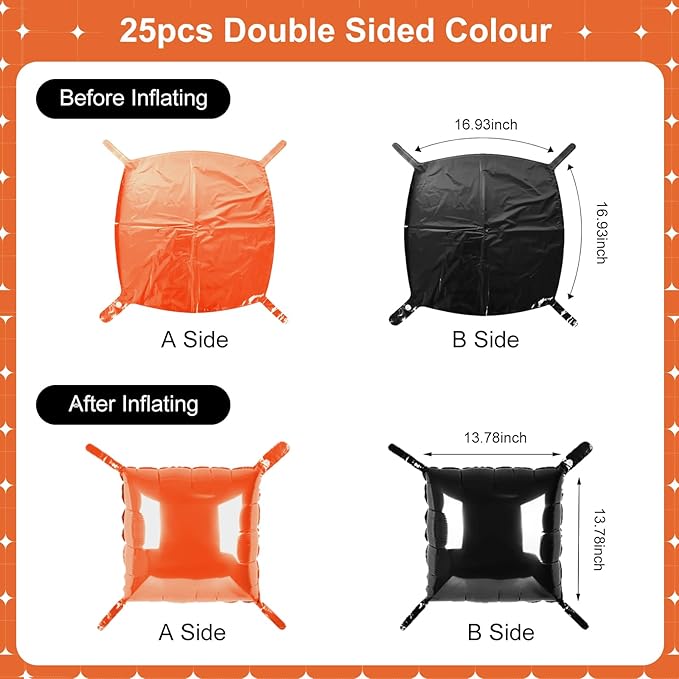 Black and Orange Square Foil Balloons 25 Pcs Metallic Black and Orange Balloons Wall Backdrop for New Year Graduation Birthday Bridal Shower Party Arch Backdrop Decorations