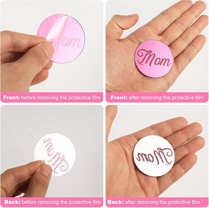 64pcs Happy Mother's Day Cake Topper, 4 Styles Acrylic Mothers Day Cupcake Topper Charm Mirror Disc Engraved Cake Decoration for Dessert Mom Birthday Party (4 Colors)