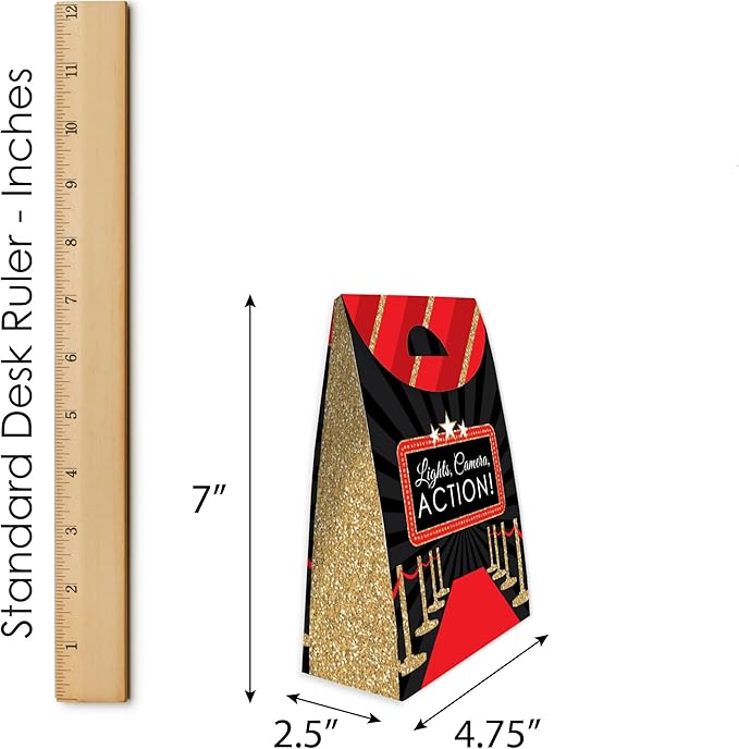 Big Dot of Happiness Red Carpet - Movie Night Gift Favor Bags - Party Goodie Boxes - Set of 12
