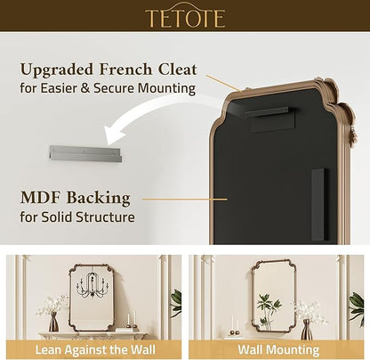TETOTE Baroque Gold Antique Brass Scroll Wall Mirror 40 x 30 Vintage Rectangle Framed Baroque French Rectangular Mirror for Mantle Fireplace Bathroom Living Room, Horizontal/Vertical