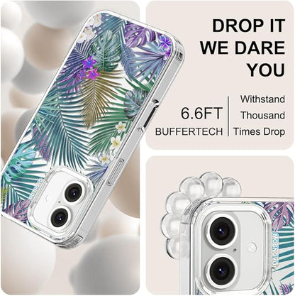 MOSNOVO Case for iPhone 16, [Buffertech 6.6ft Military-Grade Drop Protection] [Anti Peel Off Tech] Clear TPU Bumper Phone Case Cover Design - Tropical Rainforests