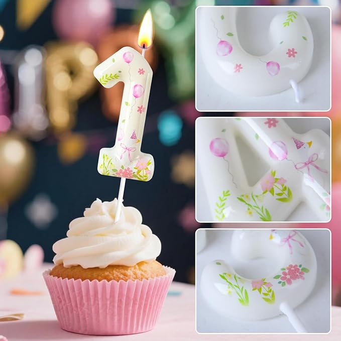 Number 1 Birthday Candle for Cake – Goose Inspired Design with Floral, Balloon & Leaf Details – Farm Theme Cake Topper for Birthday Party Decoration