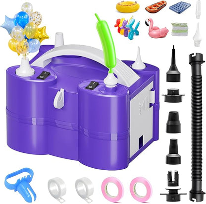 FLSEPAMB Electric Balloon Pump, 3-in-1 Portable Electric Air Balloon Blower Machine Balloon Pump 2 Motor Dual Nozzle Balloon Inflator for Latex 260Q Long Foil Balloons Swimming Rings Air Beds