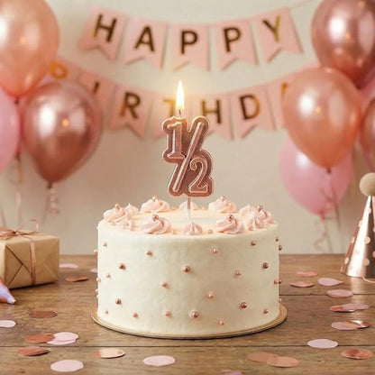 BBTO Half Birthday Candle 1/2 Year Old Cake Topper for Baby's Half Year Old Birthday Anniversary Celebration Party Decorations(Rose Gold)