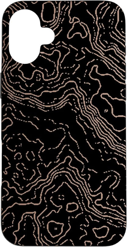 Topography Black & Brown Abstract Pattern Topographic Map Case for iPhone 16 Plus