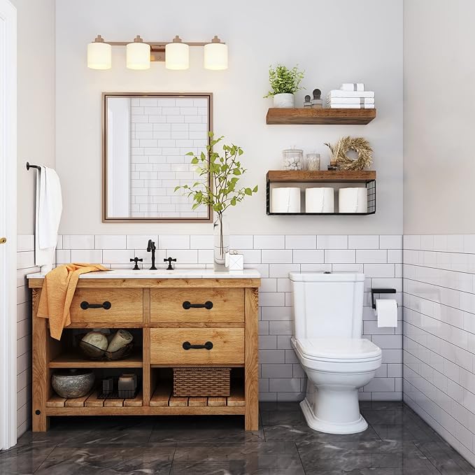 QEEIG Bathroom Shelves Over Toilet - Wall Mounted Floating Shelves Toilet Paper Storage Small Farmhouse Decor Shelf 16 inch Set of 2, Rustic Brown (019-BN2)