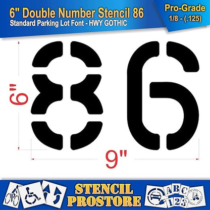 Pavement, Curb, and WheelStop Stencils - 6 inch Double Number Stencil - (86) - 6" x 9" x 1/8" (128 mil) - Pro-Grade