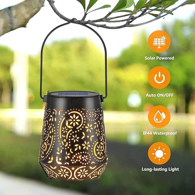 Solar Lanterns Outdoor Waterproof Hanging Solar Lantern, Retro LED Solar Powered Lantern Lights with Handle for Patio Garden Yard Pathway Lawn Porch Decor (3 Pack)