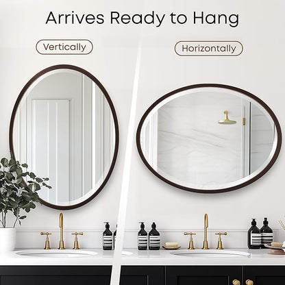 OVALCREST - Oval Wooden Beveled Wall Mirror for Home Decor, Bathroom, Vanity, Bedroom, Living Room, Hallway - London Style (Rubbed Bronze) 31.1 x 25.1