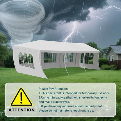 10' x 30' White Canopy Tent with 5 Removable Sidewalls, Outdoor Patio Gazebo with Transparent Windows, Shade Shelter Tents Ideal for Birthdays, Events, Parties, Weddings, Gatherings, BBQ