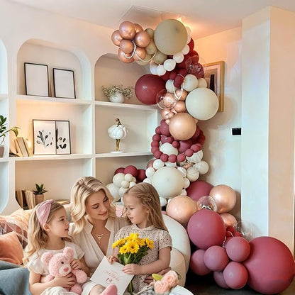 MEBAY Red Brown White Gold Balloon Arch Kit, 166Pcs Boho Ruby Red Balloons Garland for Valentine's Day Wedding Bachelorette Birthday Mother's Day Graduation Party Decoration