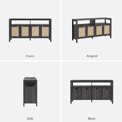 SICOTAS Rattan TV Stand for Television up to 120 Inch - Large Entertainment Center with Storage and Open Shelves, Boho Media TV Console Cabinet with Doors and Adjustable Shelf for Living Room