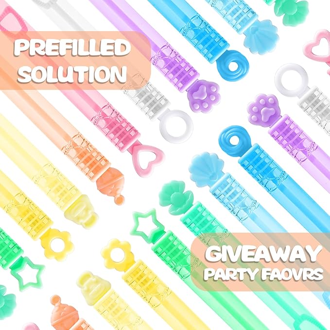 Kids Bubble Party Favors, 300 Pack Mini Bubbles Bulk with Gift Box, Pastel Bubble Wand Sticks for Party Toys, Birthday Supplies, Wedding Decorations, Carnival Prizes, Goody Bag Fillers Stuffers
