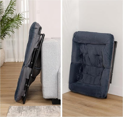 Comfy Saucer Chair for Adults, Soft Faux Fur Bedroom Chair, Accent Dorm Chairs, Flexible Living Room Reading Chairs, Oversized Folding Seat for Teens, X-Large, Navy Blue
