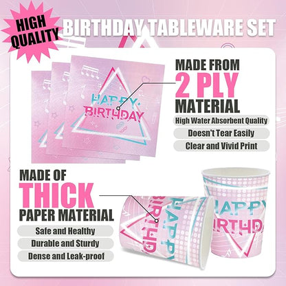 168Pcs Singer Party Supplies Tableware Set Party Plates Napkins Cups Knives Forks Spoons for Kids Boys Girls Birthday Party Decorations Serve 24