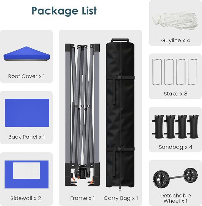 Raynesys Pop Up Canopy Tent with Sidewalls, 10x10ft 10 Person Party Tent One Push Setup, Portable Gazebo Outdoor Sun Shade for Events, Parties, Camping, Commercial, Silver Coated Top, Blue