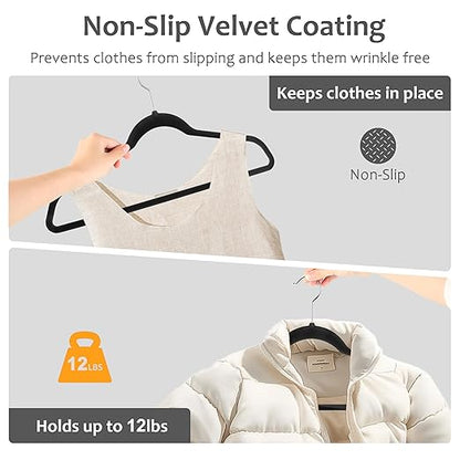 Whitmor Premium Velvet Hangers 50 Pack, Heavy Duty & Non-Slip Hangers with 360° Swivel Hooks, Space Saving Hanger, Durable Closet Organizers for Coats, Pants, Dresses, Black