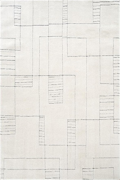 Abani Cream Area Rug – 8' x 10' – Oliver Collection – Geometric Linework Pattern – Non-Shedding, Easy to Clean – Durable for Living Room, Bedroom, or Office, Pet & Child Friendly