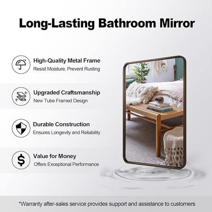 ANDY STAR Bronze Bathroom Mirror, 30x36 InchRounded Rectangle Oil Rubbed Bronze Mirror, Bronze Mirrors for Wall Metal Framed, Iron Tube, 1’’ Deep, Wall-Mounted Horizontally/Vertically
