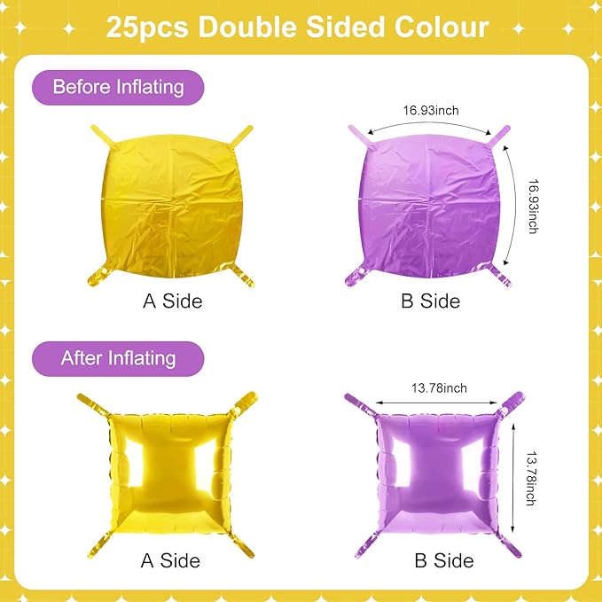 Gold and Purple Square Foil Balloons 25 Pcs Metallic Gold and Purple Balloons Wall Backdrop for New Year Graduation Birthday Bridal Shower Party Arch Backdrop Decorations