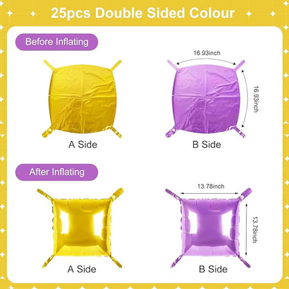 Gold and Purple Square Foil Balloons 25 Pcs Metallic Gold and Purple Balloons Wall Backdrop for New Year Graduation Birthday Bridal Shower Party Arch Backdrop Decorations