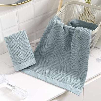 sense gnosis Sage Green Hand Towel Set of 2 Striped Weave 100% Cotton Super Soft Highly Absorbent Light Weight Decorative Hand Towels for Bathroom 13x 29 Inch