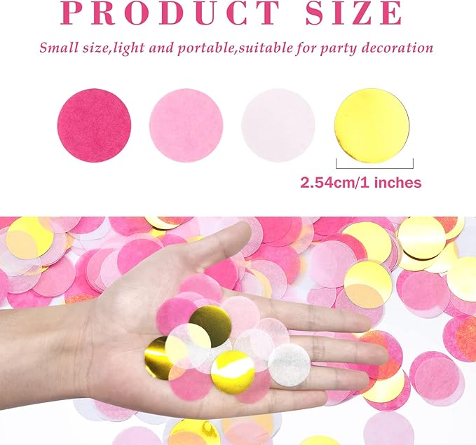 VCOSTORE 1 Inch Tissue Paper Confetti Circles,1.76oz Round Paper Table Confetti Circle Dots, Suitable for Birthday Wedding Party Decoration and Baby Shower decorations,Pink and Gold,5000 Pieces