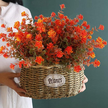 RECUTMS 8 Bundles Artificial Fall Flowers No Fade Faux Autumn Plants, Fake Indoor Outdoor Greenery Decorations for Thanksgiving Christmas Wedding Party Home Garden Fireplace Décor (Green Orange)
