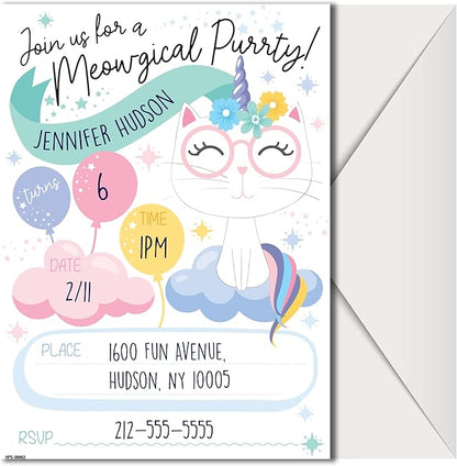 Caticorn Birthday Party Invitations with Envelopes - (Pack of 20) - Caticorn Themed Party Invitations for Girls, Children, Boys, Toddlers, and More. Caticorn Birthday Party Supplies. Fill in Style…