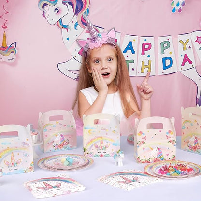 WERNNSAI 12 Pcs Unicorn Party Favor Boxes- Rainbow Unicorn Goodies Boxes for Girls Kids Birthday Supplies Pink Unicorn Candy Gift Boxes For Baby Shower Party Decoration