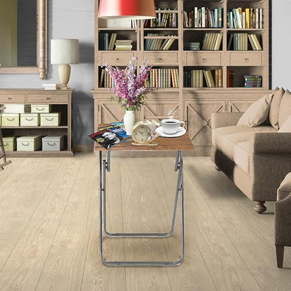 Tv Trays Folding Tv Table, Dinner Table for Eating with Sturdy Metal Frame, Small Foldable Snack Trays Table for Living Room, Couch,Sofa, Bed, No Assembly Required,15 x 18.9in(Yellow Brown,1pcs)