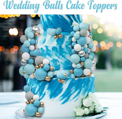 115 PCS Ball Cake Toppers - Mini Balloon Cake Decorations Foam Ball Cupcake Picks DIY cake Insert Toppers for Birthday Party Wedding Baby Shower - Blue Theme