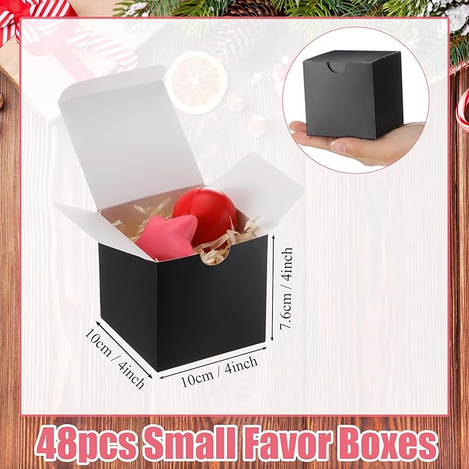 Zhehao 48 Pack Black Gift Boxes Small Cardboard Gift Boxes with Lids Bulk 3 x 3 x 3 Inch Square Kraft Paper Cube Box Assemble for Candles Wedding Presents Easy Birthday
