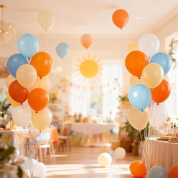 Blue and Orange Baby Shower Balloons Desorations, Pastel Dusty Blue Orange Nude Light Gold Latex Balloons Set for Kids Birthday Baby Shower Graduation Summer Beach Pool Carnival Sport Party Decor
