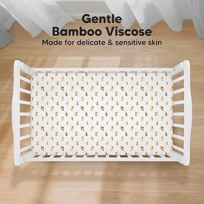 KeaBabies 2-Pack Baby Crib Sheets for Boys, Girls - 52x28 Viscose Derived from Bamboo Toddler Bed Sheets Neutral, Fitted Crib Mattress Cover for Standard Baby Bedding, Soft & Cozy (Construction)