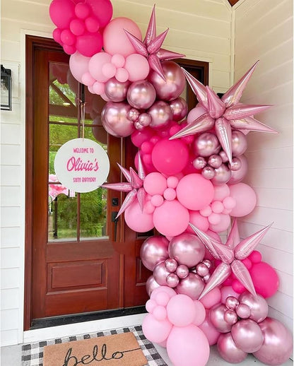 Pink Balloon Arch Kit with Star Foil Balloons, Metallic Pastel Pink Confetti Balloos for Happy Mothers Day Girls Women Birthday Wedding Baby Shower Princess Theme Party Decorations