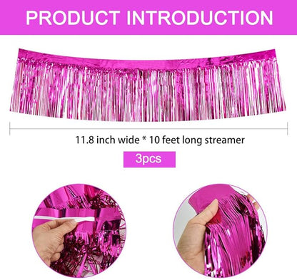 BEISHIDA 3 Packs Metallic Foil Fringe Garland Rose Red Wall Hanging Tinsel Fringe Banners for Car Floats Bridal Shower Wedding Birthday Valentine's Day Anniversary Party Decoration(30 Feet)