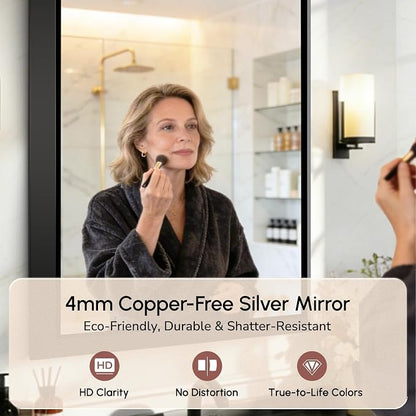 USHOWER 30x36 Inch Floating Bathroom Mirror - Brushed Black Wall Mirror for Over Sink, Anti-Rust, Modern HD Reflection Rectangular Beveled Aluminum Frame Vanity Mirror(Copper-Free Silver Coating)