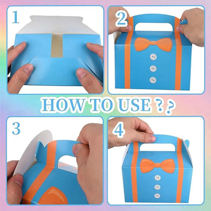 Bolsome 16 Pack Orange Blue Party Favor Boxes Blue Orange Cartoon Paper Treat Boxes for Birthday Party Baby Shower Party Supplies