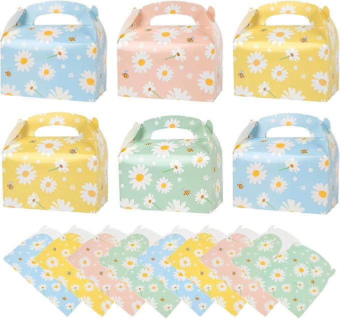 DjinnGlory 36 Pack Cute Daisy Party Favor Treat Boxes, Small Flowers Gable Boxes for Kids Parties Giveaways and Small Busniess 6.18x3.58x3.39 Inches