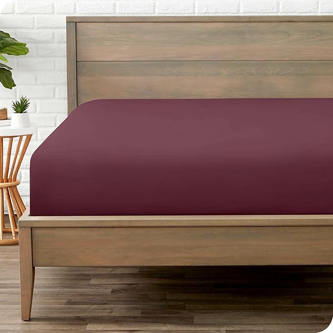 Bare Home Fitted Bottom Sheet Twin XL Size - Premium 1800 Microfiber - Ultra-Soft Hotel Luxury - Deep Pocket - Durable and Long Lasting - Fitted Sheet (Twin XL, Burgundy)