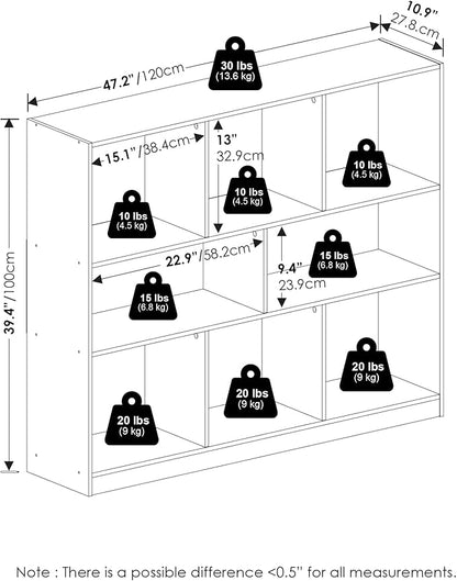 Furinno DALY Book Shelf, 8-Cube Bookshelf, Horizontal Cube Storage Organizer