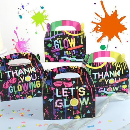 DjinnGlory 36 Pack Neon Color Printed Party Favor Treat Boxes, Small Thank You Gable Boxes for Fun Parties and Small Business 6.18x3.58x3.39 Inches